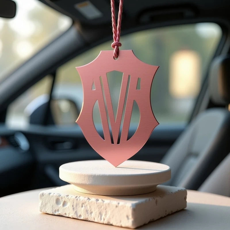Glam Pink Brushed Metal Black White Monogram Customized Printed Car Hanging - Masterplayer Designs & Printing