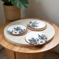 White Black Simple Floral Design Customized Photo Printed Circle Tea & Coffee Coasters - Masterplayer Designs & Printing