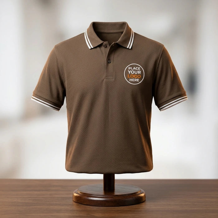 Brown Umber with White Tipping Customized Half Sleeve Men’s Cotton Polo Shirt - Masterplayer Designs & Printing