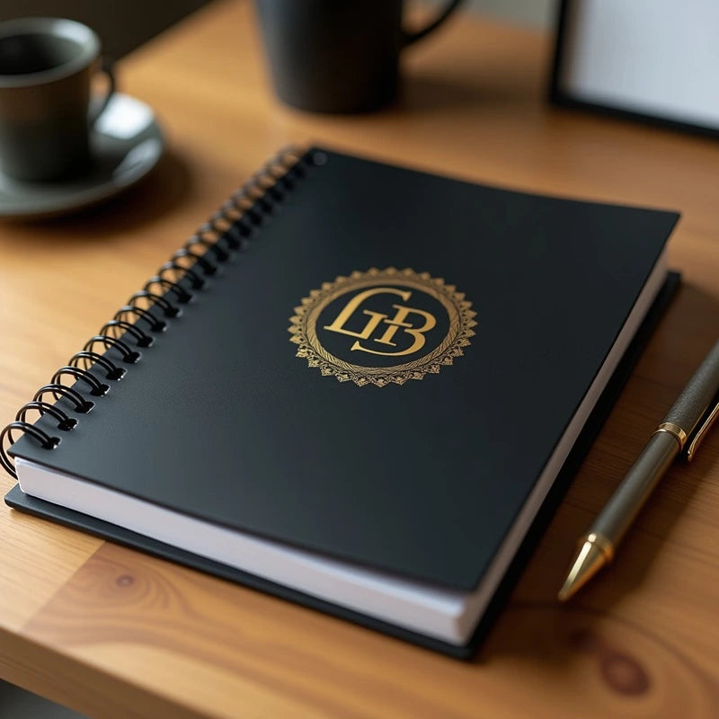 Black Logo Gold Elegant Monogram Customized Photo Printed Notebook - Masterplayer Designs & Printing