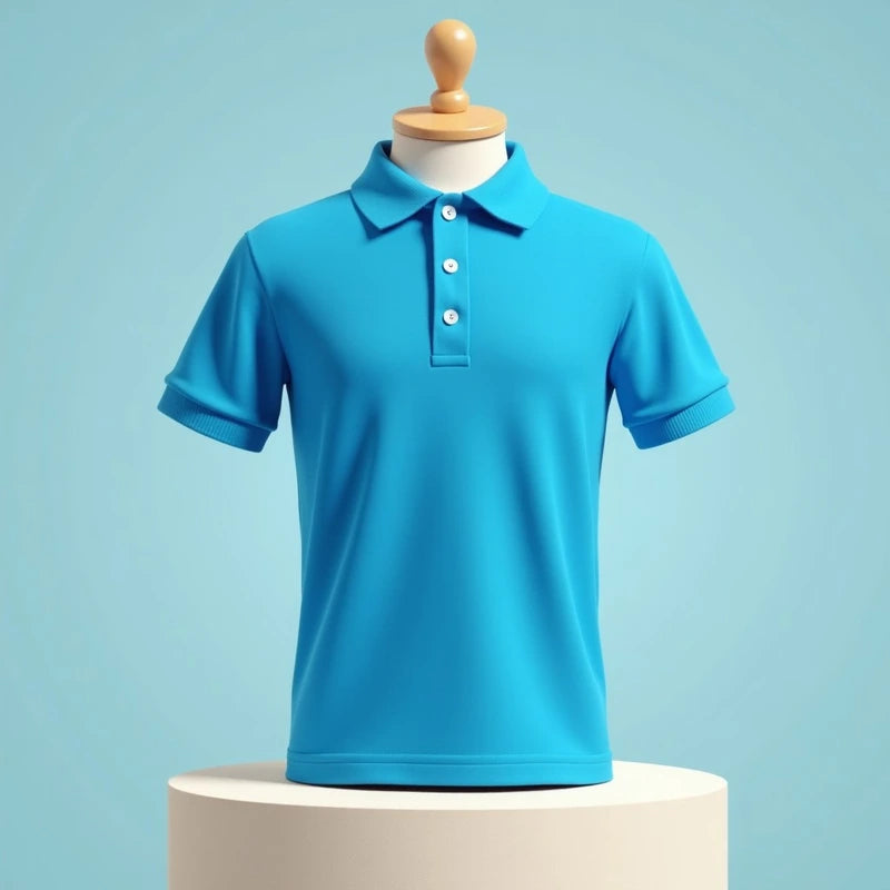 Ocean Blue Half Sleeves Kid’s Polo Collar Neck Cotton T-Shirt - Masterplayer Designs & Printing