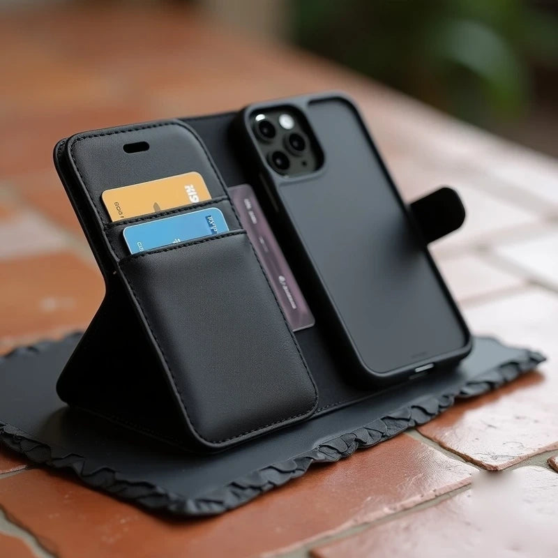 Black Customized Leather Diary Flip Case for Apple iPhone 16 Pro Max - Masterplayer Designs & Printing